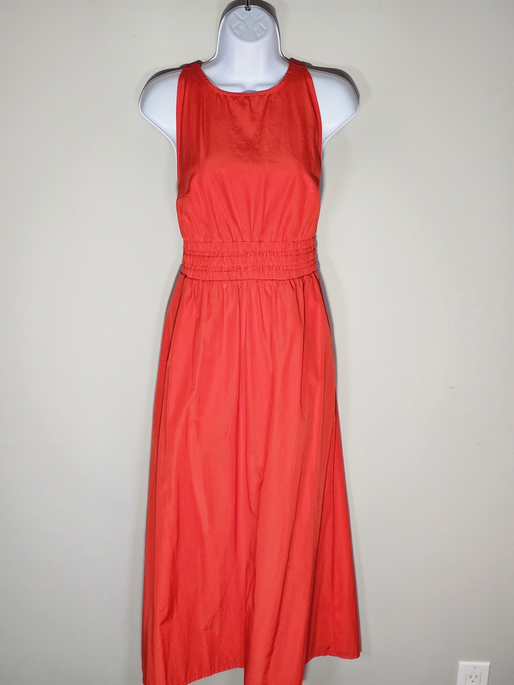 A New Day - Coral Sleeveless Midi Dress with Smocked Waist